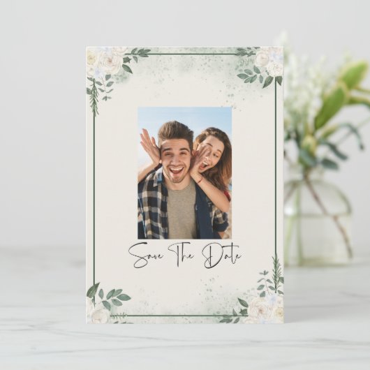 Greenery Photo Save The Date Invitation 招待状 (スタンド正面)