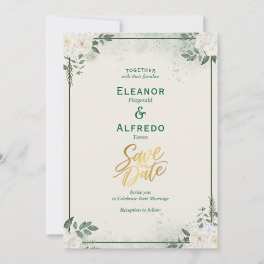 Greenery Photo Save The Date Invitation 招待状 (裏面)