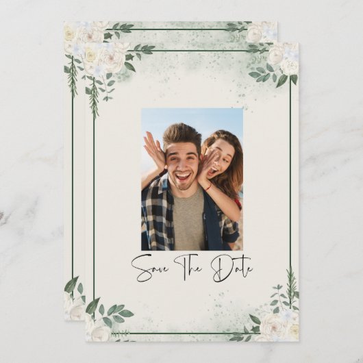 Greenery Photo Save The Date Invitation 招待状 (正面/裏面)