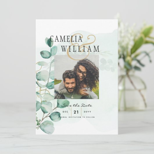 GREENERY PHOTO SAVE THE DATES Eucalyptus予算 招待状 (スタンド正面)