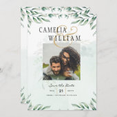 GREENERY PHOTO SAVE THE DATES Eucalyptus予算 招待状 (正面/裏面)