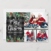 Greenery Plaid Photo Christmas シーズンカード (正面)