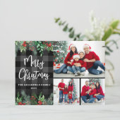 Greenery Plaid Photo Christmas シーズンカード (スタンド正面)