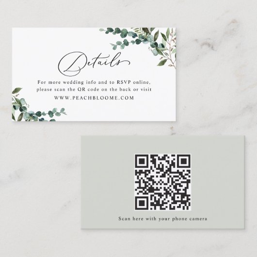 Greenery QR Code Wedding Details Enclosure Card 名刺 (正面/裏面)