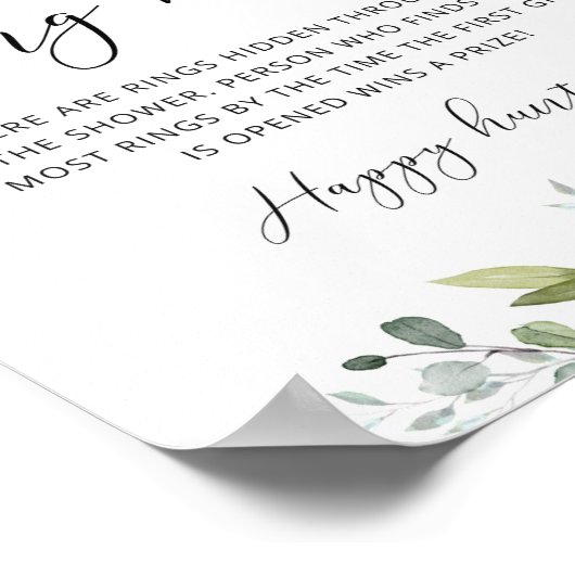 Greenery ring hunt bridal shower game ポスター (角)