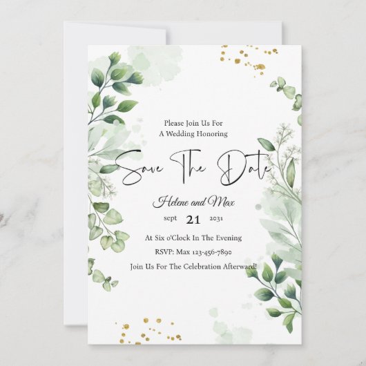 Greenery Romantic Photo Save The Date Invitation 招待状 (正面)