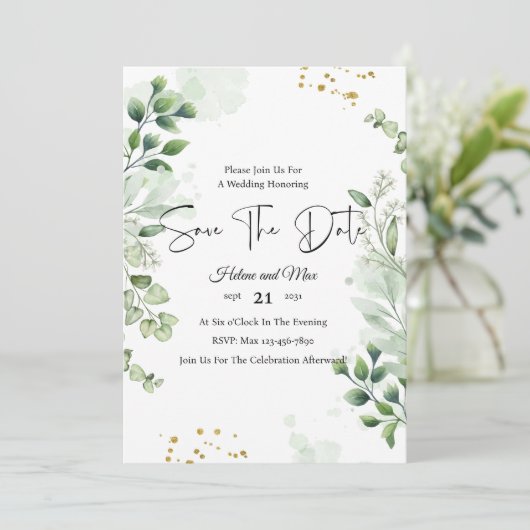 Greenery Romantic Photo Save The Date Invitation 招待状 (スタンド正面)