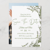 Greenery Romantic Photo Save The Date Invitation 招待状 (正面/裏面)