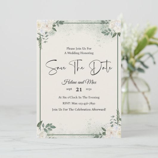 Greenery Romantic Photo Save The Date Invitation 招待状 (スタンド正面)