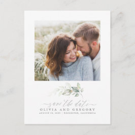 Greenery Romantic Save the Dateエレガント Photo 案内ポストカード