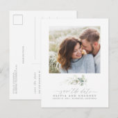 Greenery Romantic Save the Dateエレガント Photo 案内ポストカード (正面/裏面)