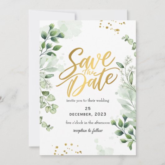 Greenery Romantic Save The Date Invitation 招待状 (正面)