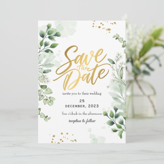 Greenery Romantic Save The Date Invitation 招待状 (スタンド正面)