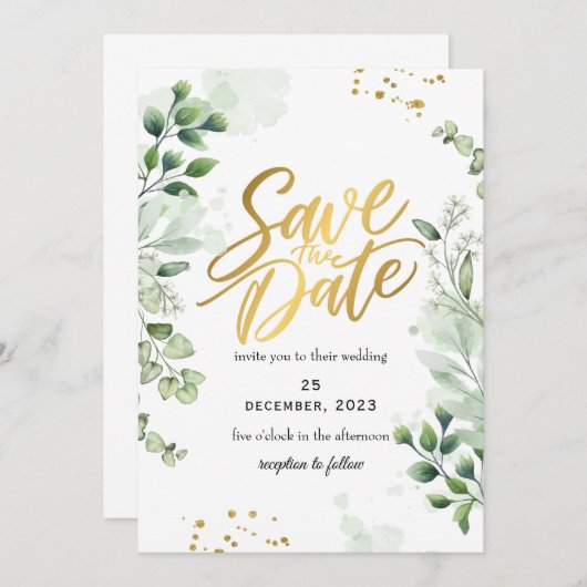 Greenery Romantic Save The Date Invitation 招待状 (正面/裏面)