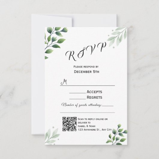 Greenery RSVPカーモダンド招待状 出欠カード (正面)