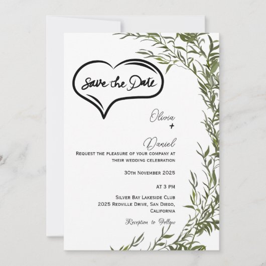 Greenery Rustic Save The Date Invitation 招待状 (正面)