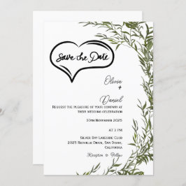 Greenery Rustic Save The Date Invitation 招待状
