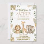 Greenery Safari Wild One 1st Birthday Party 招待状 (正面)