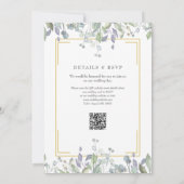 Greenery Sage薄紫フローラQRコード結婚s 招待状 (裏面)