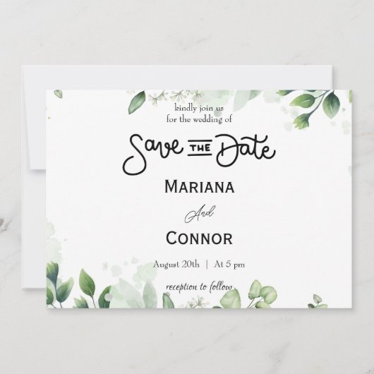 Greenery Save The Dateミニマル招待状 招待状 (正面)