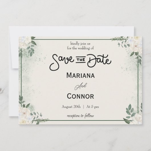 Greenery Save The Dateミニマル招待状 招待状 (正面)