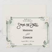 Greenery Save The Dateミニマル招待状 招待状 (正面/裏面)