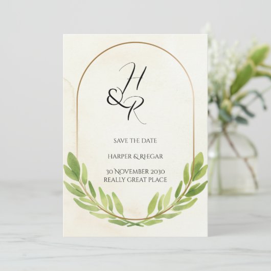 Greenery Save the Date Wedding Invitation Card 招待状 (スタンド正面)
