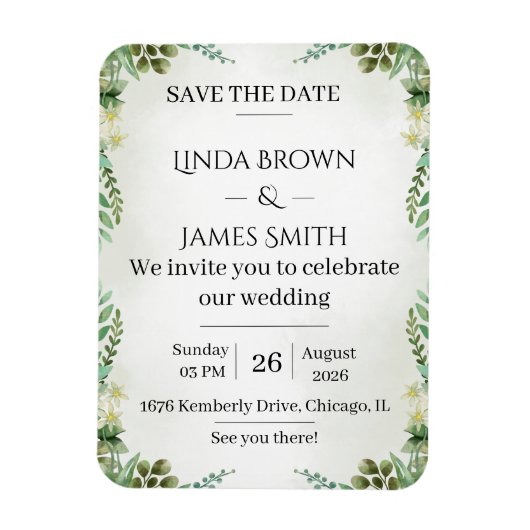 Greenery Save the Date Wedding Invitation – Elegan マグネット (縦)