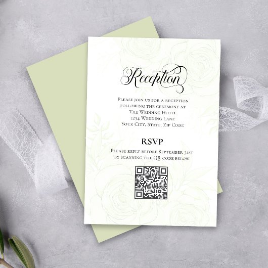Greenery Script Wedding QR Code Reception Card エンクロージャーカード