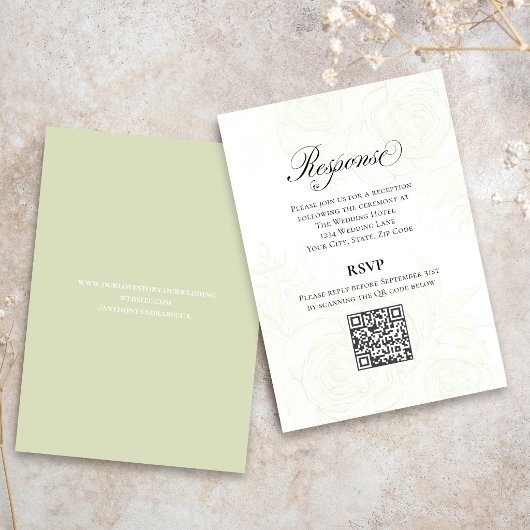 Greenery Script Wedding QR Code RSVP Card エンクロージャーカード