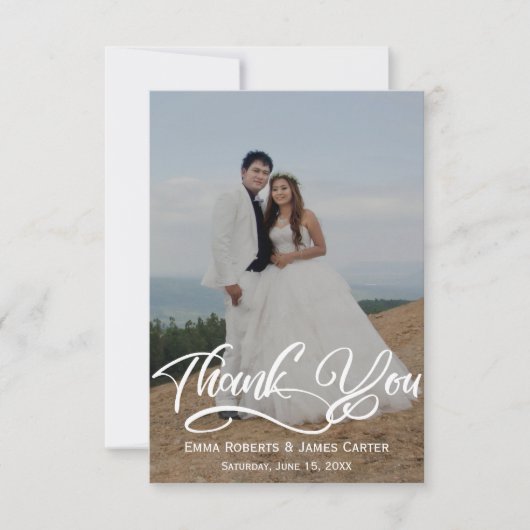 Greenery Simple Script Wedding Thank You Card サンキューカード (正面)