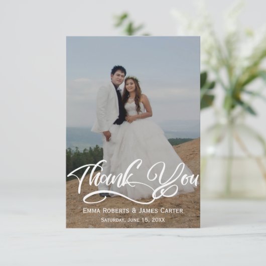 Greenery Simple Script Wedding Thank You Card サンキューカード (スタンド正面)