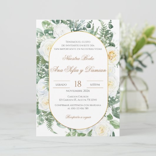 Greenery Spanish Wedding Invitation 招待状 (スタンド正面)
