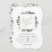 Greenery Squarelett、花束の水の色の緑 招待状 (正面/裏面)