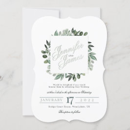 Greenery Squarelett、花束の水の色の緑 招待状