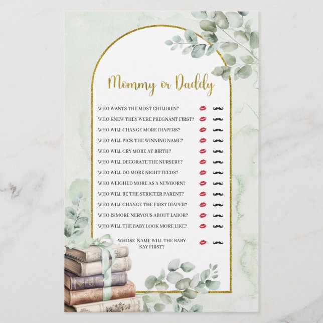 Greenery Storybook Mommy or Daddy Games (正面)