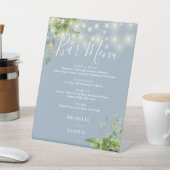 Greenery String Lights Dusty Blueのバーメ結婚ニュー 台座サイン (インサイチュ)