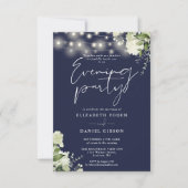 Greenery String Lights Navy Wedding Evening Party 招待状 (正面)