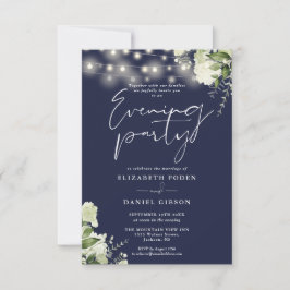 Greenery String Lights Navy Wedding Evening Party 招待状