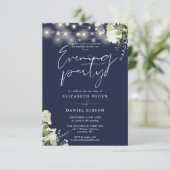 Greenery String Lights Navy Wedding Evening Party 招待状 (スタンド正面)