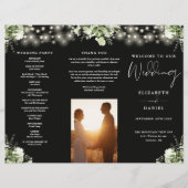 Greenery String Lights Trifold Wedding Program チラシ (正面)