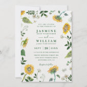 Greenery Sunflowers Rustic Elegant QR Code Wedding 招待状 (正面)