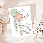 Greenery Watercolor Balloons Gender Reveal Invitat 招待状