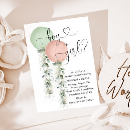 Greenery Watercolor Balloons Gender Reveal Invitat 招待状
