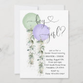 Greenery Watercolor Balloons Gender Reveal Invitat 招待状 (正面)