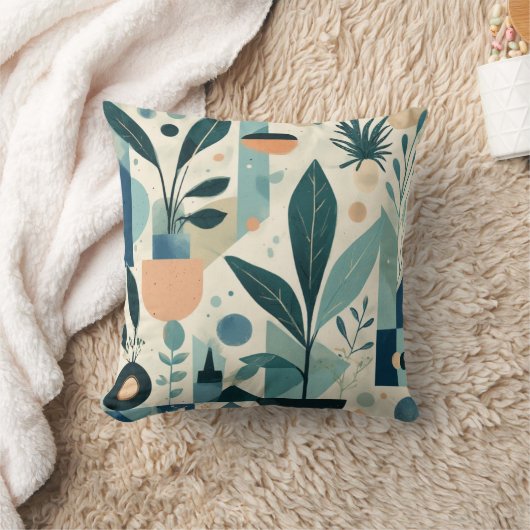 Greenery Watercolor Botanical Leaves Throw Pillow クッション (ブランケット)