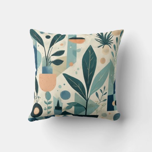 Greenery Watercolor Botanical Leaves Throw Pillow クッション (裏面)