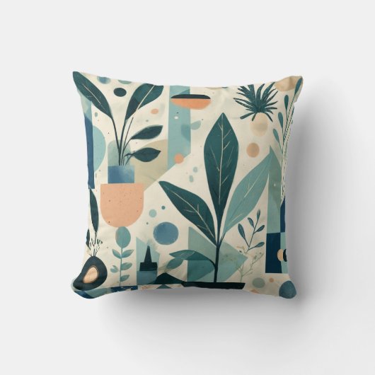 Greenery Watercolor Botanical Leaves Throw Pillow クッション (正面)