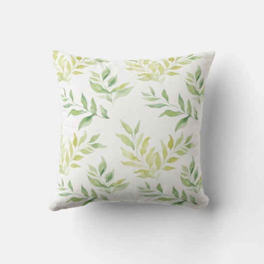 Greenery Watercolor Botanical Leaves Throw Pillow クッション (裏面)