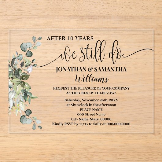 Greenery We still do Wedding Anniversary アクリル招待状 (正面)